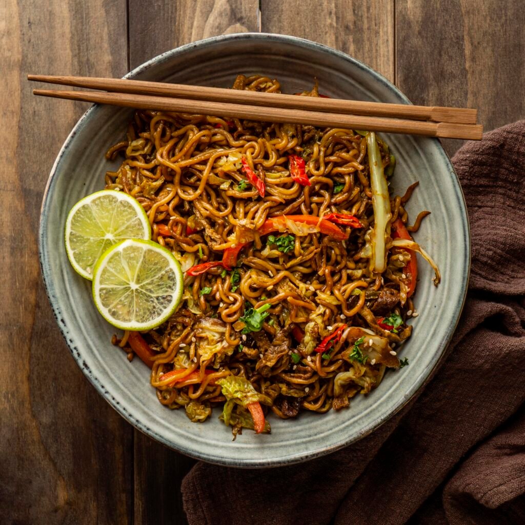 top-view-tasty-composition-noodles-table